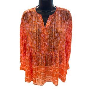 RD + Koko Orange Lightweight. Bohemian Tunic Peplum Top Sz M